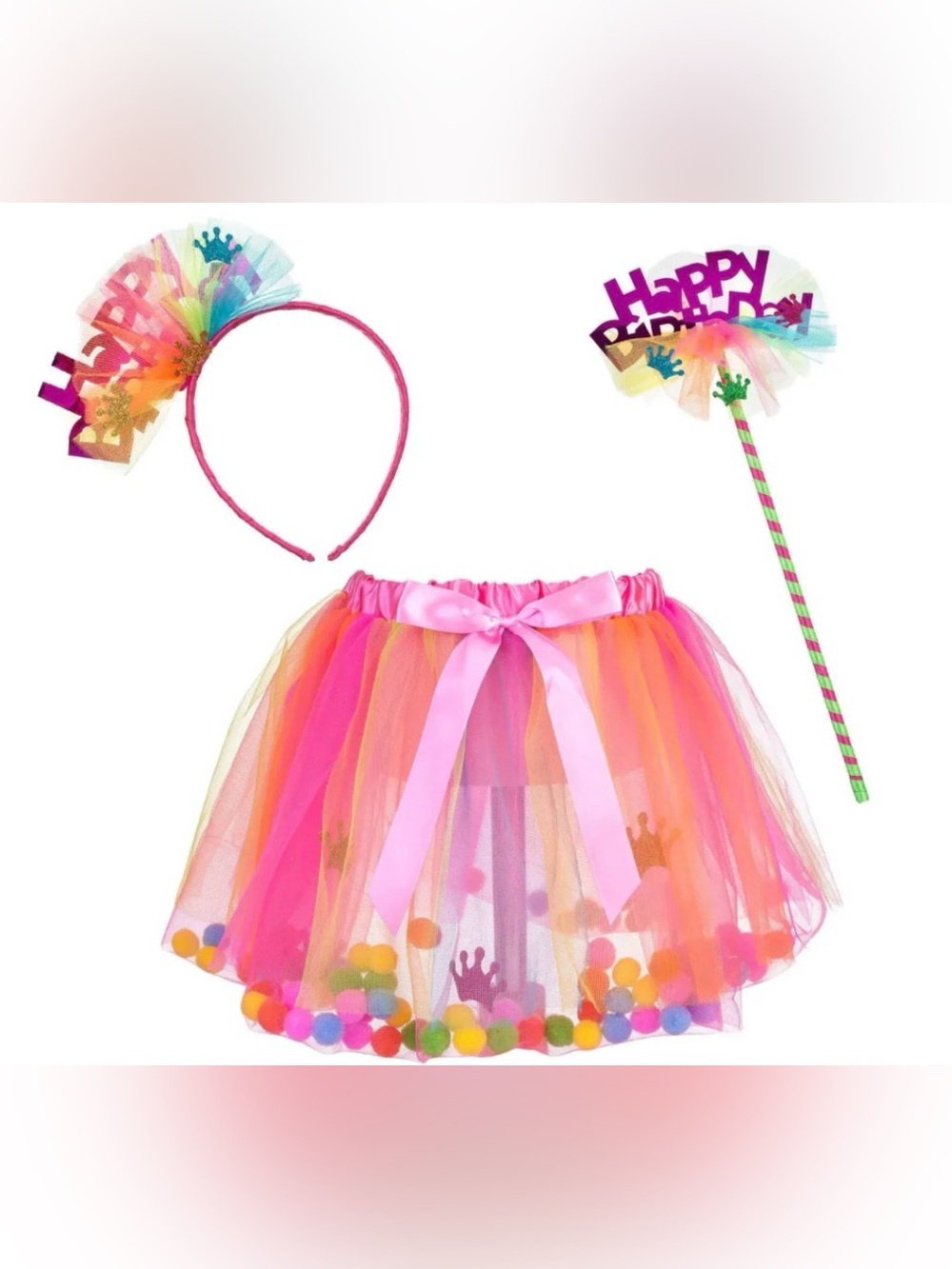 Princess Expressions - Birthday Girl Tutu Poms with Wand & Headband Size 3-6
